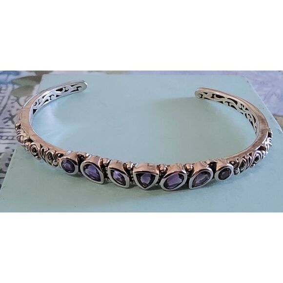 NWOT~ARTISAN CRAFTED Genuine Amethyst 925 Sterling Silver Swirl Cuff Bracelet - Picture 2 of 5